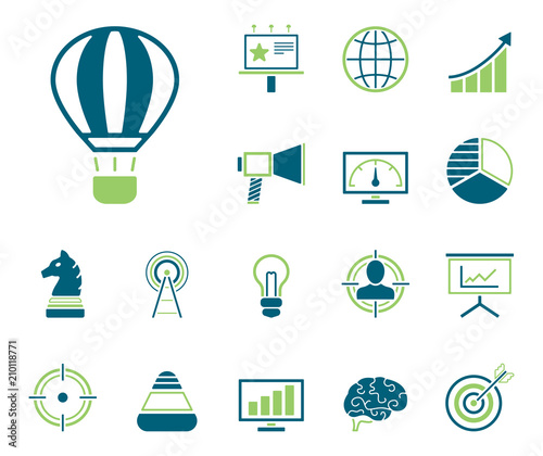 Werbung & Marketing - Iconset (in Blau/ Grün)