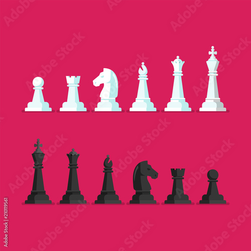 Black and White Chess piece vector icons set