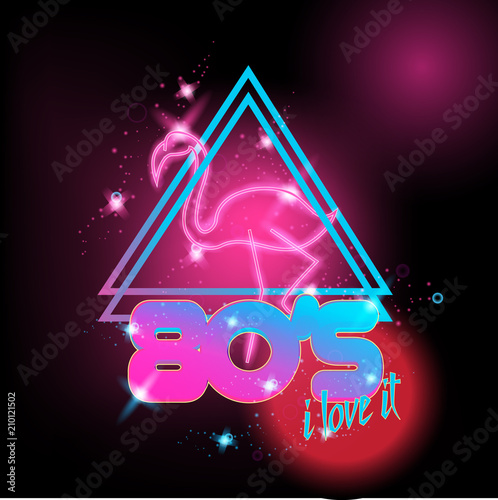 Retro style 80s disco design neon
