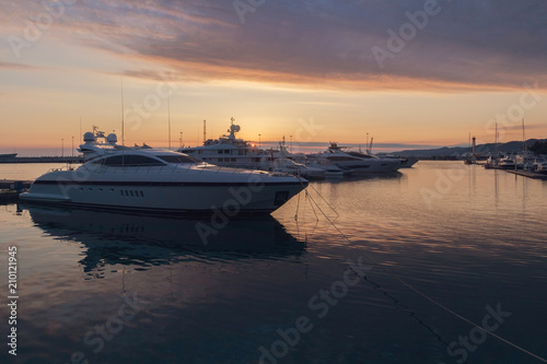 Luxury yachts docked in sea port at sunset, Sochi, Russia © Evgeniy Agarkov