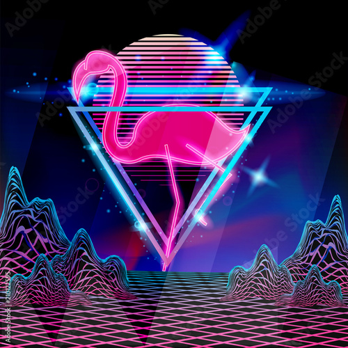 Retro style 80s disco design neon