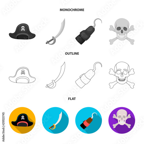 Pirate, bandit, cap, hook .Pirates set collection icons in flat,outline,monochrome style vector symbol stock illustration web.