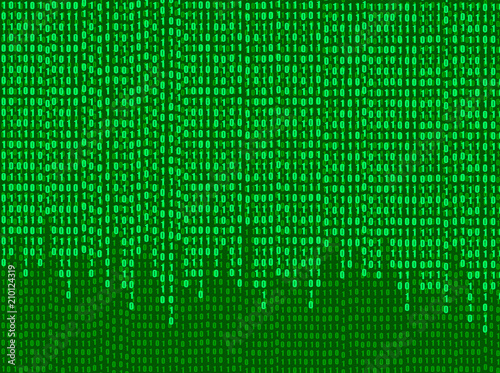 Vector Stream of Binary Code Numbers, Technology Background, Green Screen Shining Illustration.