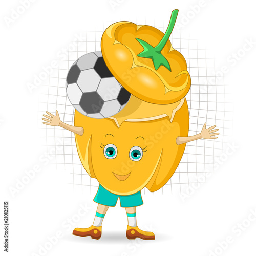 Pepper Goalkeeper. Cartoon character. Isolated on white background. Vector illustration.