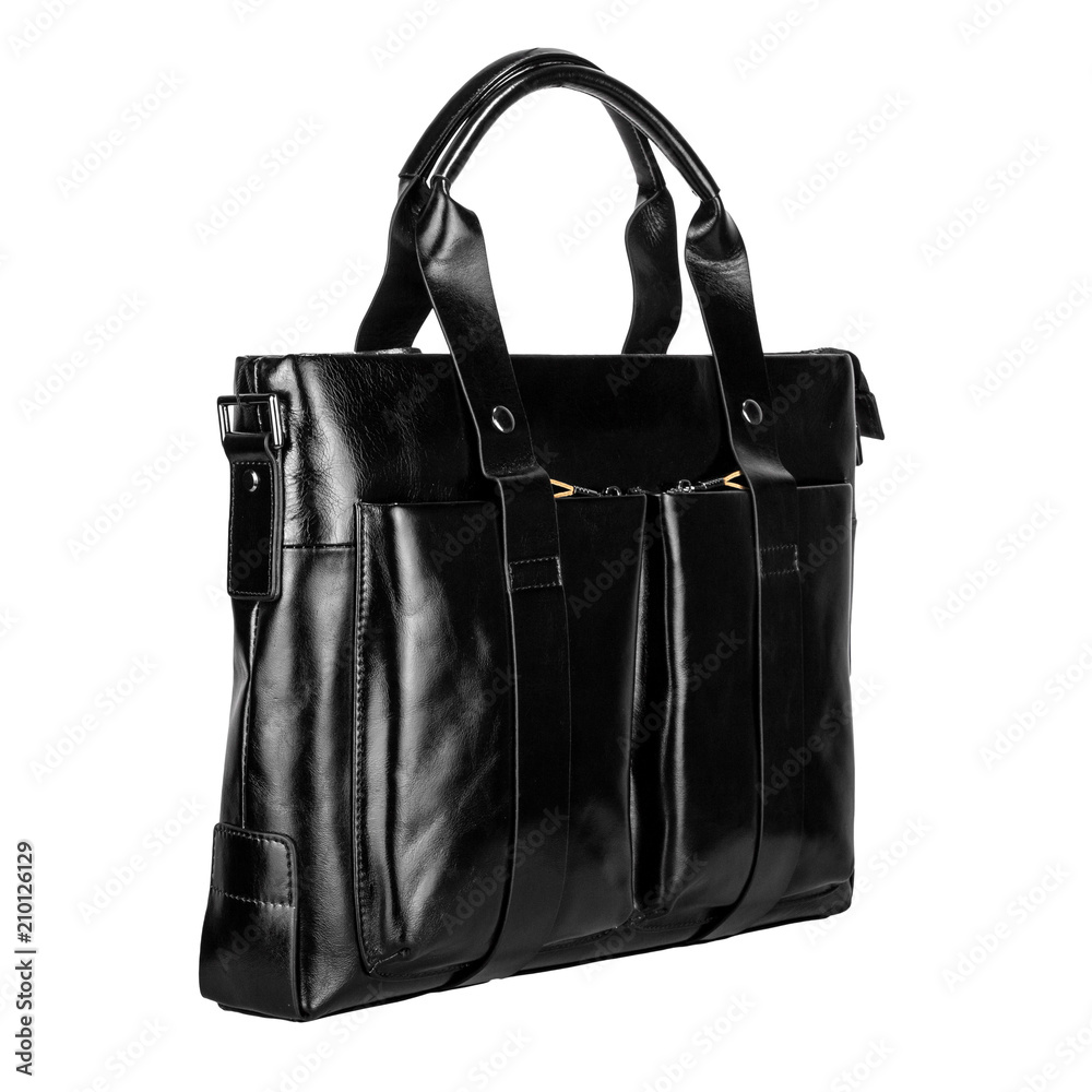 Leather bag with zipper. Side view, isolated on white Leather bag with zipper. Side view, isolated on white