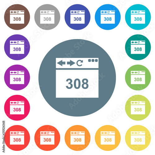 Browser 308 Permanent Redirect flat white icons on round color backgrounds