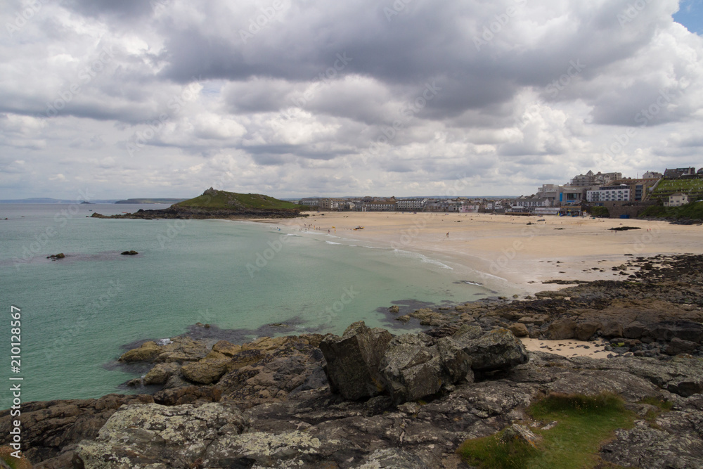St Ives Porthmeor Beach with clouds
