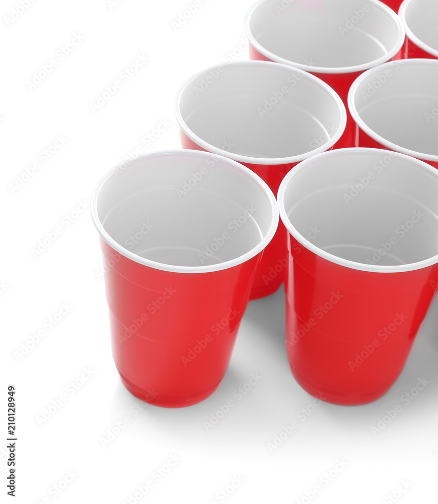 Cups for beer pong on white background Cups for beer pong on white background