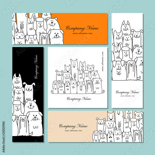 Business cards design, funny dogs family