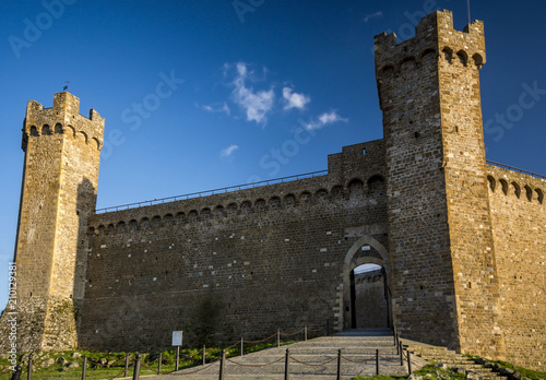 Montalcino castle in evening sunshine in Tuscany