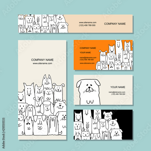 Business cards design, funny dogs family