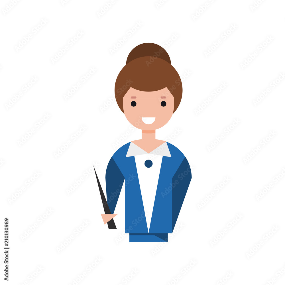 Smiling teacher character with pointer vector Illustration on a white background