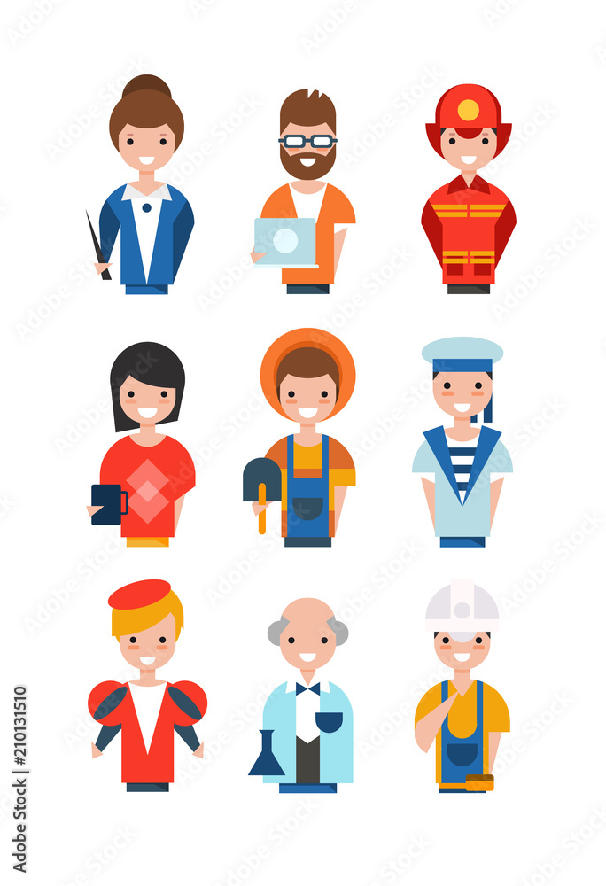 People of different professions set, working people avatars, teacher, system administrator, fireman, farmer, scientist, actor, builder vector Illustrations People of different professions set, working people avatars, teacher, system administrator, fireman, farmer, scientist, actor, builder vector Illustrations