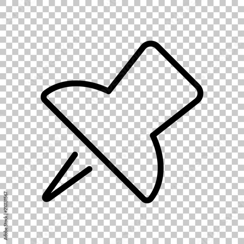 Simple push pin. Linear icon, thin outline. On transparent backg