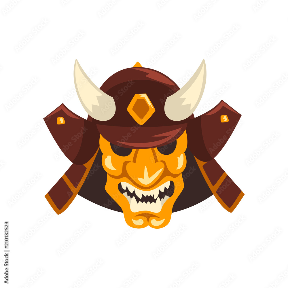 Japanese Samurai awesome mask and helmet vector Illustration on a white background