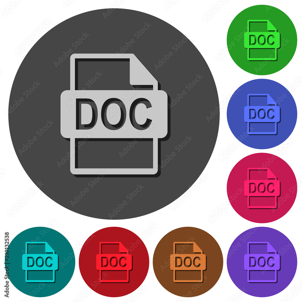 DOC file format icons with shadows on round backgrounds DOC file format icons with shadows on round backgrounds