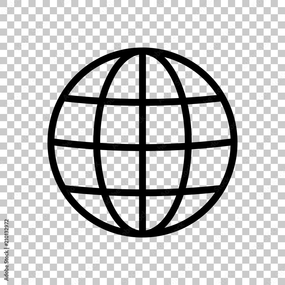 Simple globe icon. Linear, thin outline. On transparent backgrou Simple globe icon. Linear, thin outline. On transparent backgrou