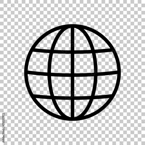 Simple globe icon. Linear, thin outline. On transparent backgrou