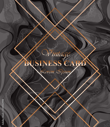 Business card background dark color Vector. Golden frames over classic baroqu...
