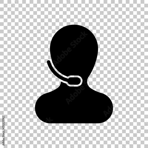Person with microphone. Call center. On transparent background.