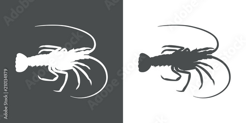 Icono plano silueta langosta en gris y blanco