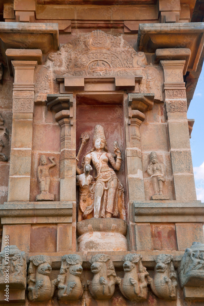 Ardhanarisvara beside his bull, niche on northern wall, Brihadisvara Temple, Tanjore, Tamil Nadu