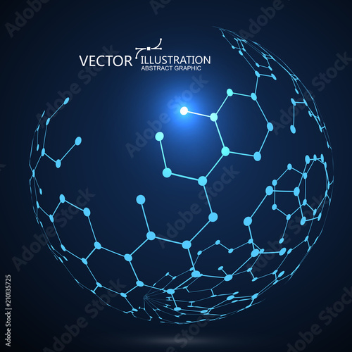 Molecular structure composed of spheres, abstract graphic design.