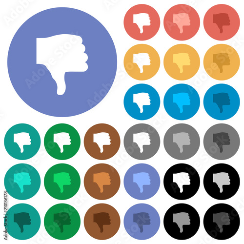 Thumbs down round flat multi colored icons