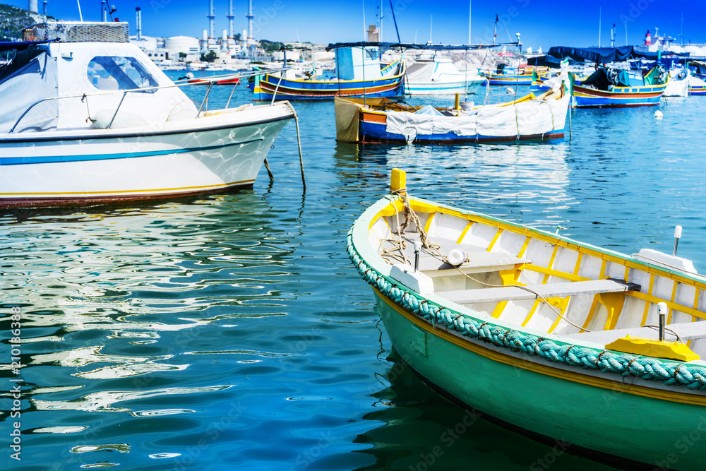 Mediterranean traditional colorful boats in Malta