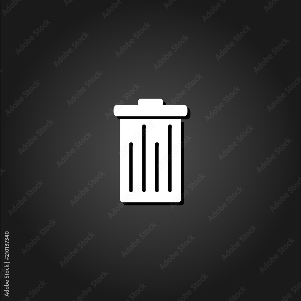 Trash can icon flat. Simple White pictogram on black background with shadow. Vector illustration symbol Trash can icon flat. Simple White pictogram on black background with shadow. Vector illustration symbol