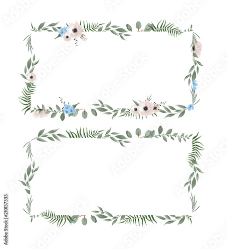 Vector set. Floral frame. Frame border with copy space.