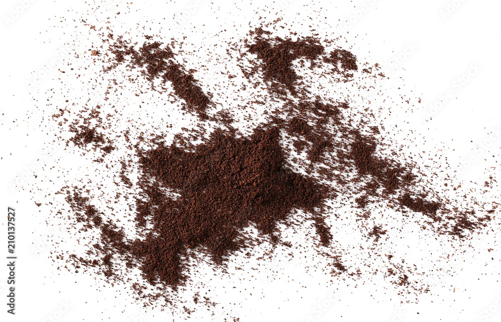 Pile of powdered, instant coffee for espresso isolated on white background, top view Pile of powdered, instant coffee for espresso isolated on white background, top view