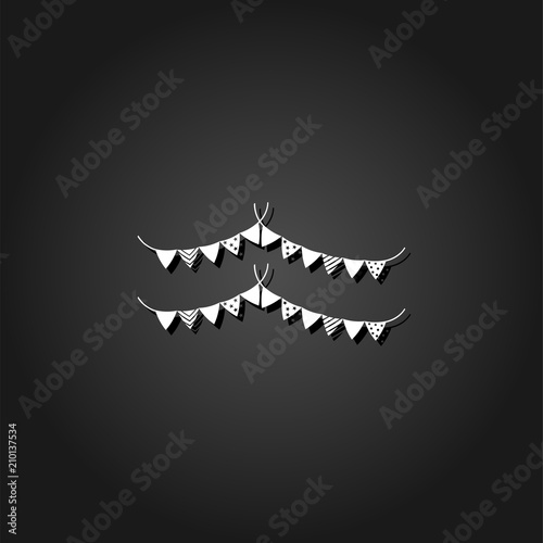 Holiday flags garlands icon flat. Simple White pictogram on black background with shadow. Vector illustration symbol