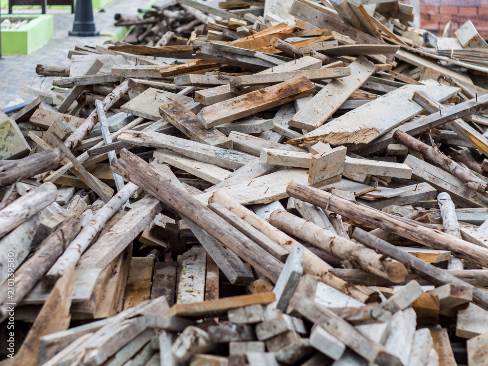Wood chips and debris from the construction
