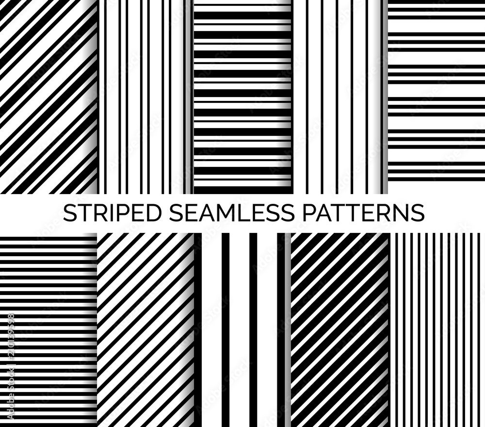 Set of striped seamless pattern. Vector black and white backgrounds