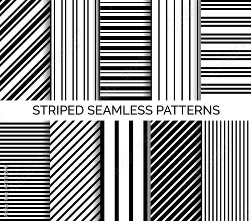 Set of striped seamless pattern. Vector black and white backgrounds photo