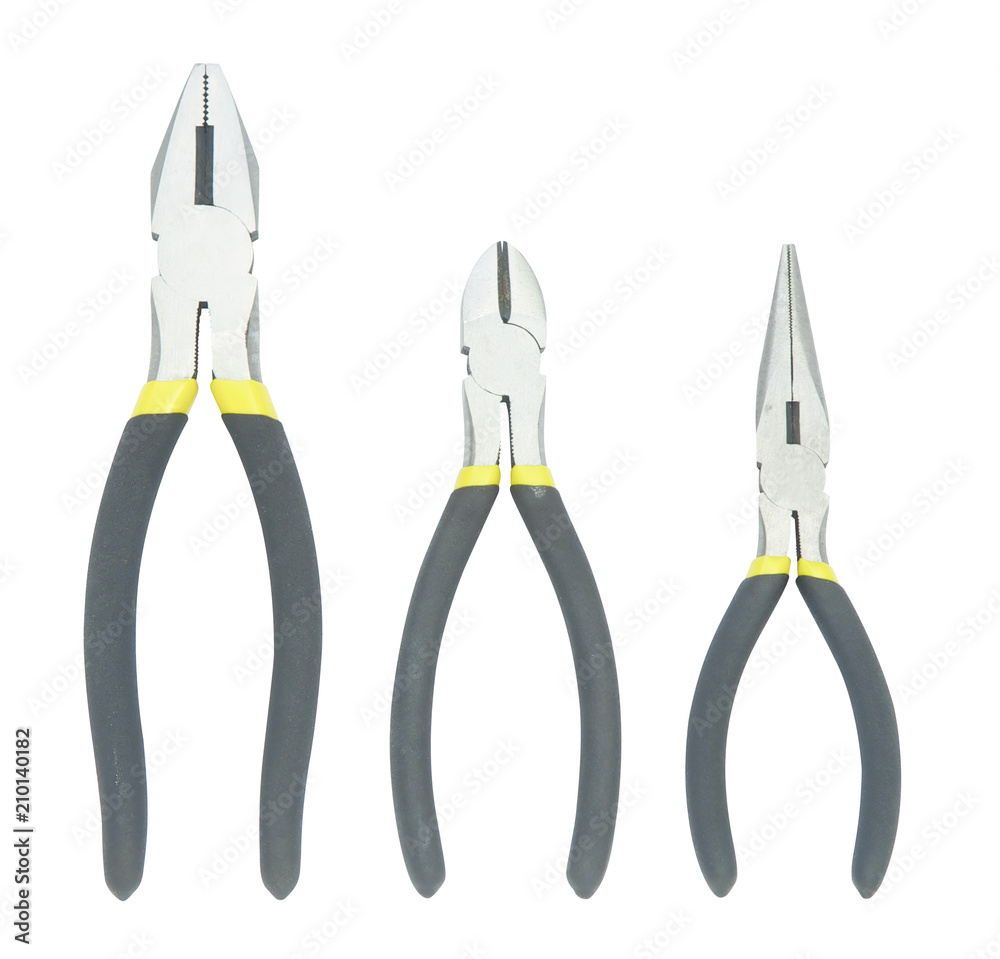 Fototapeta premium Pliers with black handle Isolated on White Background