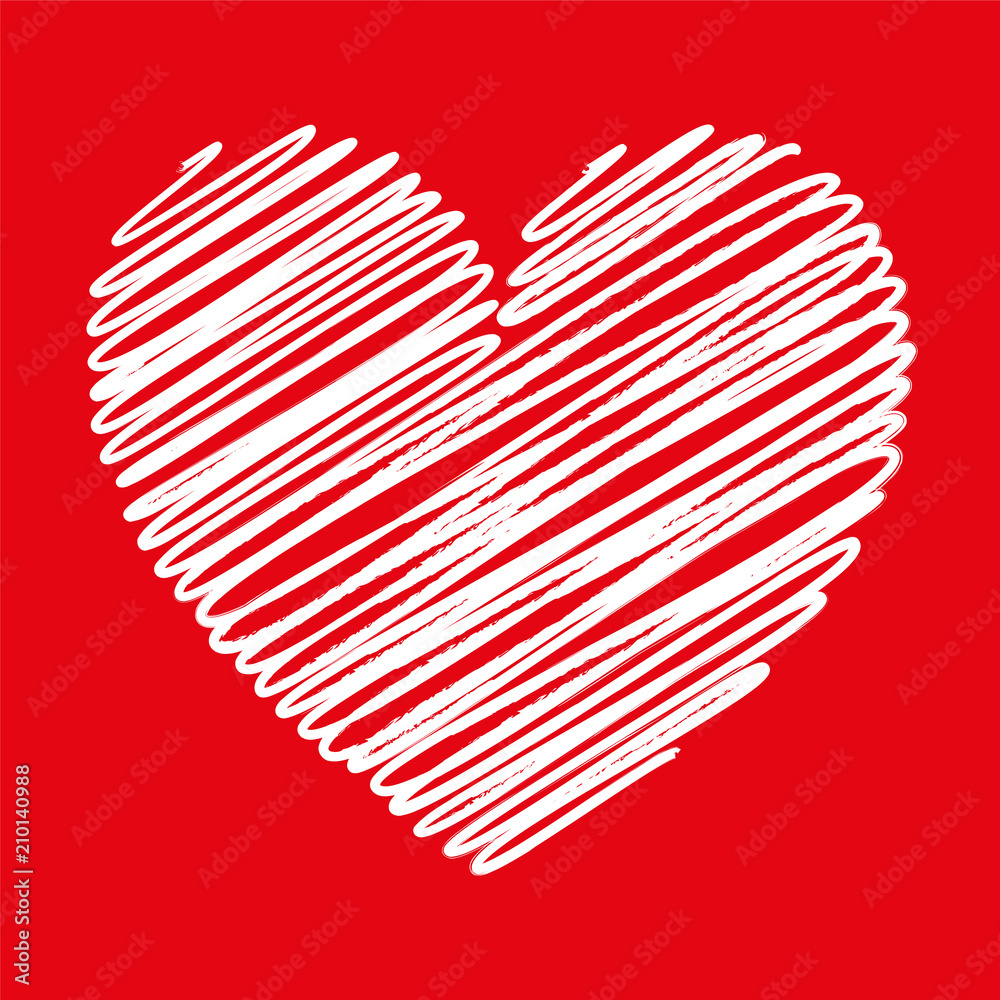 Heart white scribble with lines texture on red background. Element for your Valentine’s Day Design Heart white scribble with lines texture on red background. Element for your Valentine’s Day Design
