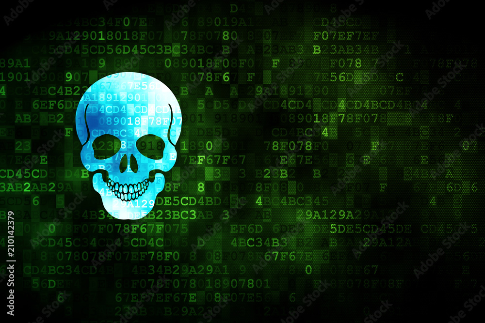 Medicine concept: pixelated Scull icon on digital background, empty copyspace for card, text, advertising Medicine concept: pixelated Scull icon on digital background, empty copyspace for card, text, advertising