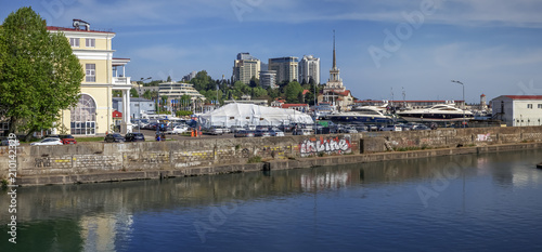 SOCHI, RUSSIA - APRIL 27, 2018: Embankment of Sochi River.