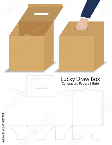 lucky draw box 3d mockup with dieline