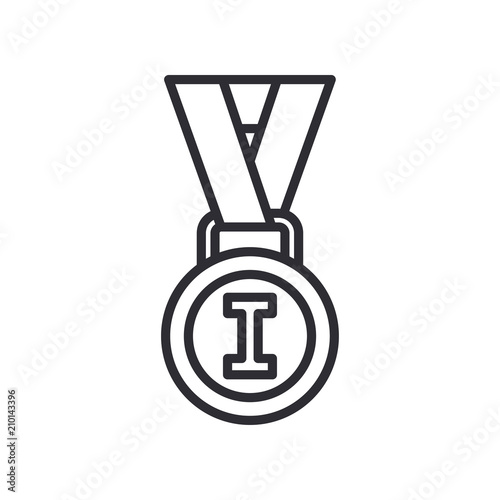 Line vector olympic medal and winner award icon. Sport equipment, success symbol. Athletic competition. Championship reward, win trophy. Retro style illustration and element for your design wallpaper.