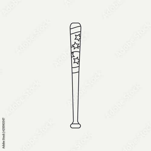 Line vector icon wooden baseball bat. Sport equipment success symbol. Athletic competition activity. Pitcher, beater, catcher. American college game. Score. Retro style illustration element for design