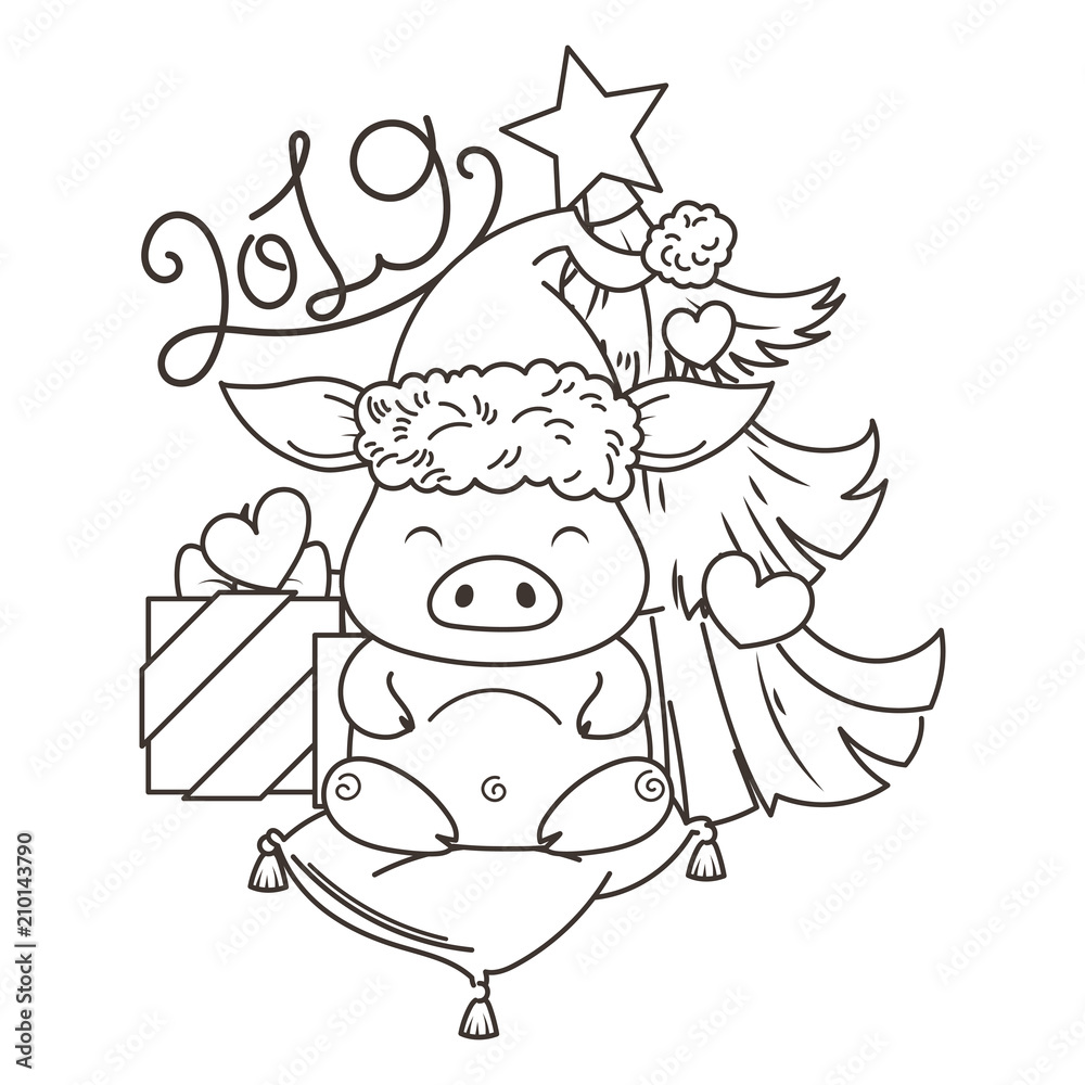 Cute cartoon pig in love. Symbol of New 2019 Year Cute cartoon pig in love. Symbol of New 2019 Year