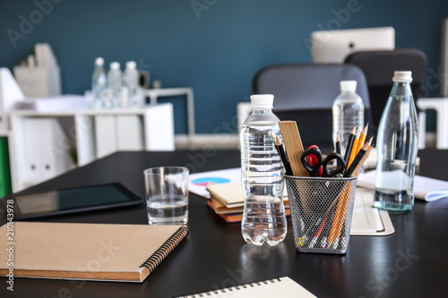 Table with stationery and b...