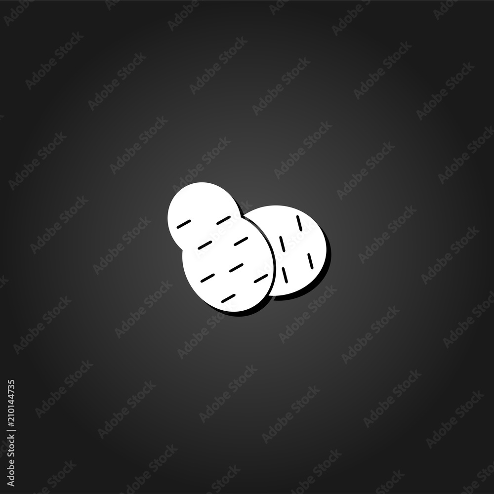 Potato icon flat. Simple White pictogram on black background with shadow. Vector illustration symbol Potato icon flat. Simple White pictogram on black background with shadow. Vector illustration symbol