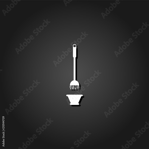 Mop and bucket icon flat. Simple White pictogram on black background with shadow. Vector illustration symbol photo