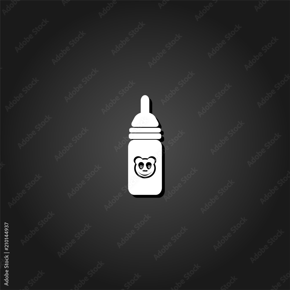 Baby milk bottle icon flat. Simple White pictogram on black background with shadow. Vector illustration symbol Baby milk bottle icon flat. Simple White pictogram on black background with shadow. Vector illustration symbol