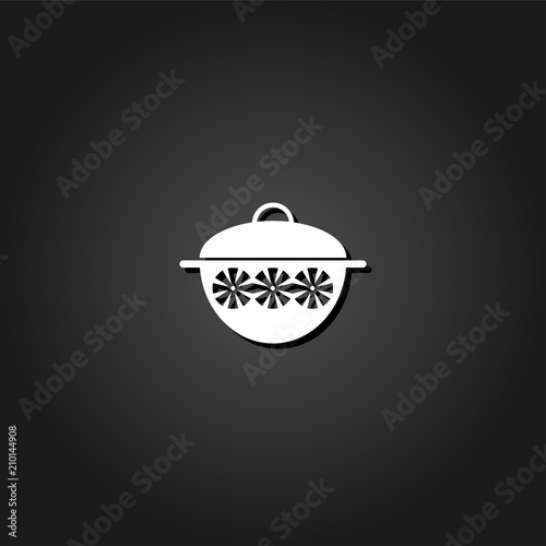 Pot icon flat. Simple White pictogram on black background with shadow. Vector illustration symbol