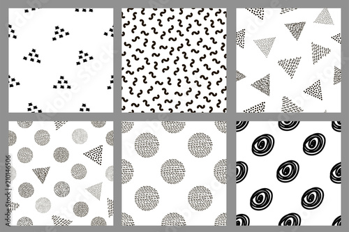 Set of the geometric black seamless patterns.
